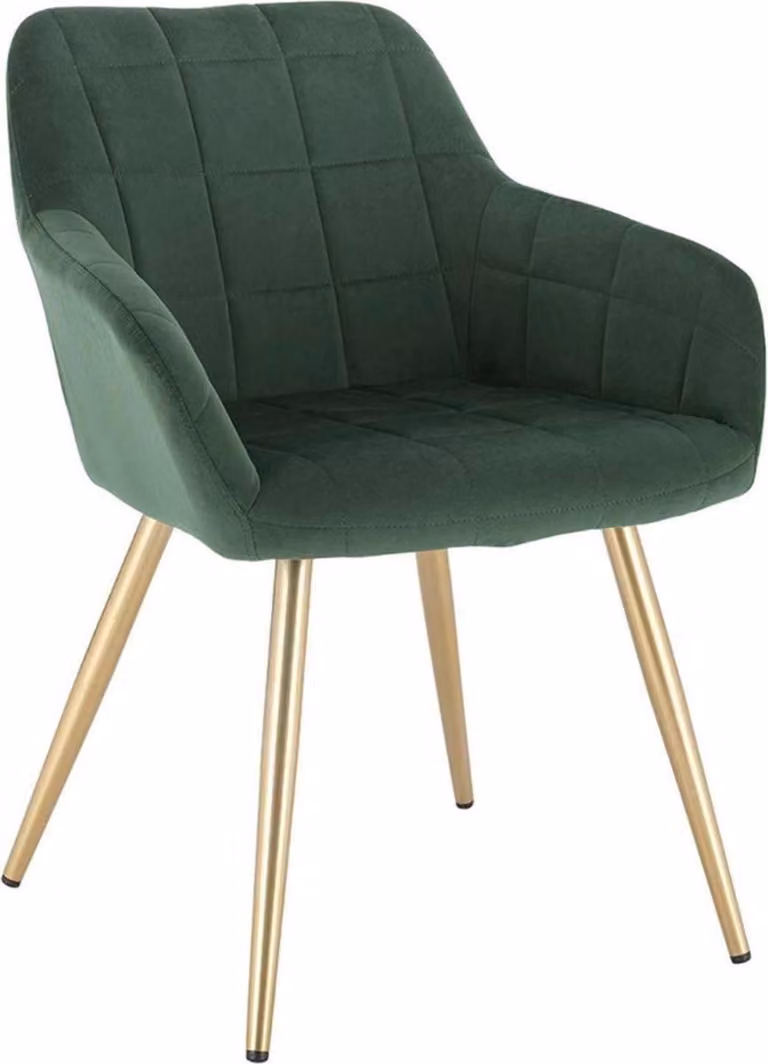 Sedia da pranzo in velluto verde/oro – Con braccioli – Imbottita ed ergonomica – Stile poltrona – 1 pezzo