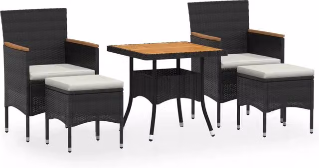 Set Mobili da Pranzo per Giardino 5 pz | Set Salotto da Giardino Polyrattan e Acacia Nero