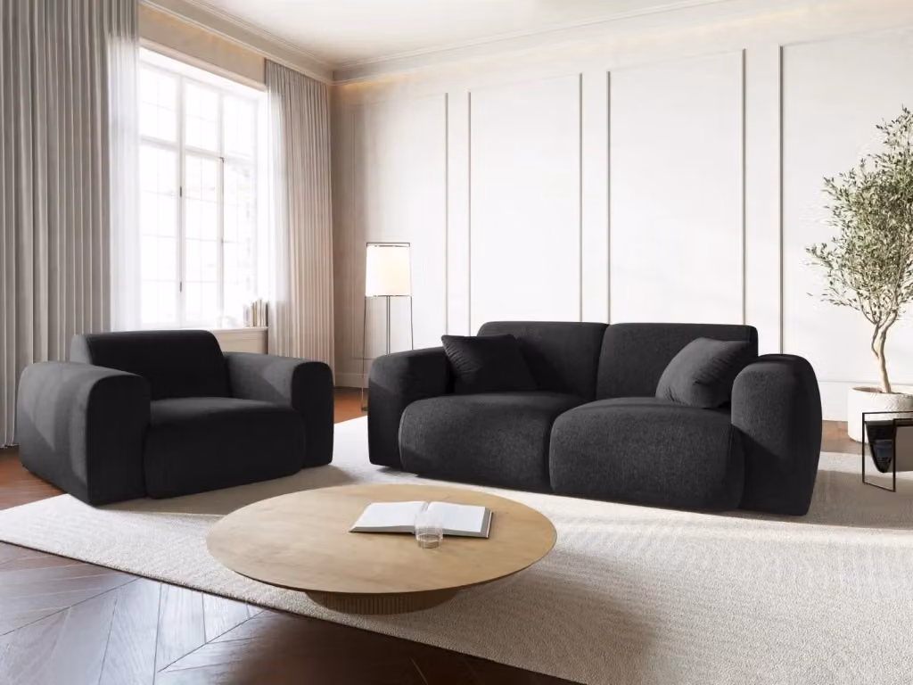 Divano 2 posti Nolio Cosmopolitan Design in ciniglia nero per il tuo soggiorno – 2