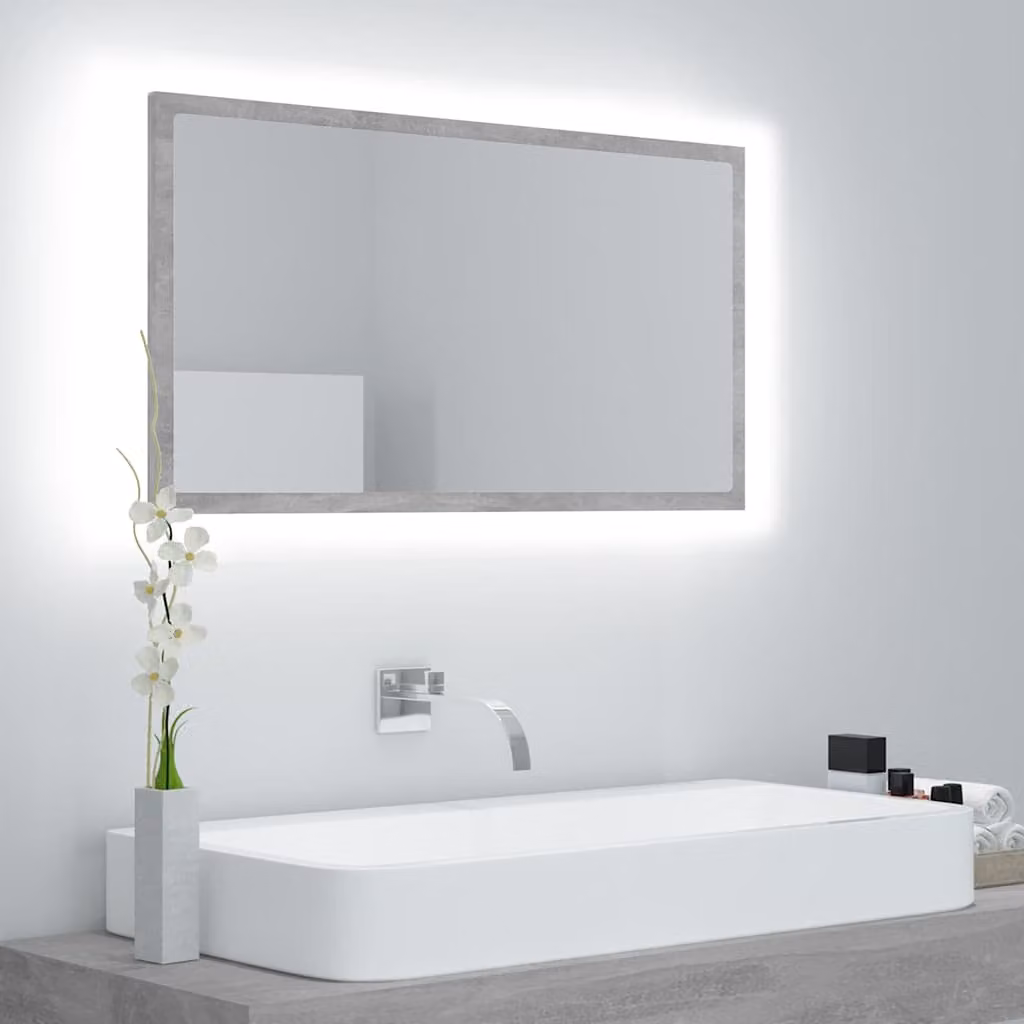 Specchio da bagno moderno con LED vidaXL, Grigio, L: 80 cm, P: 8,5 cm, H: 37 cm