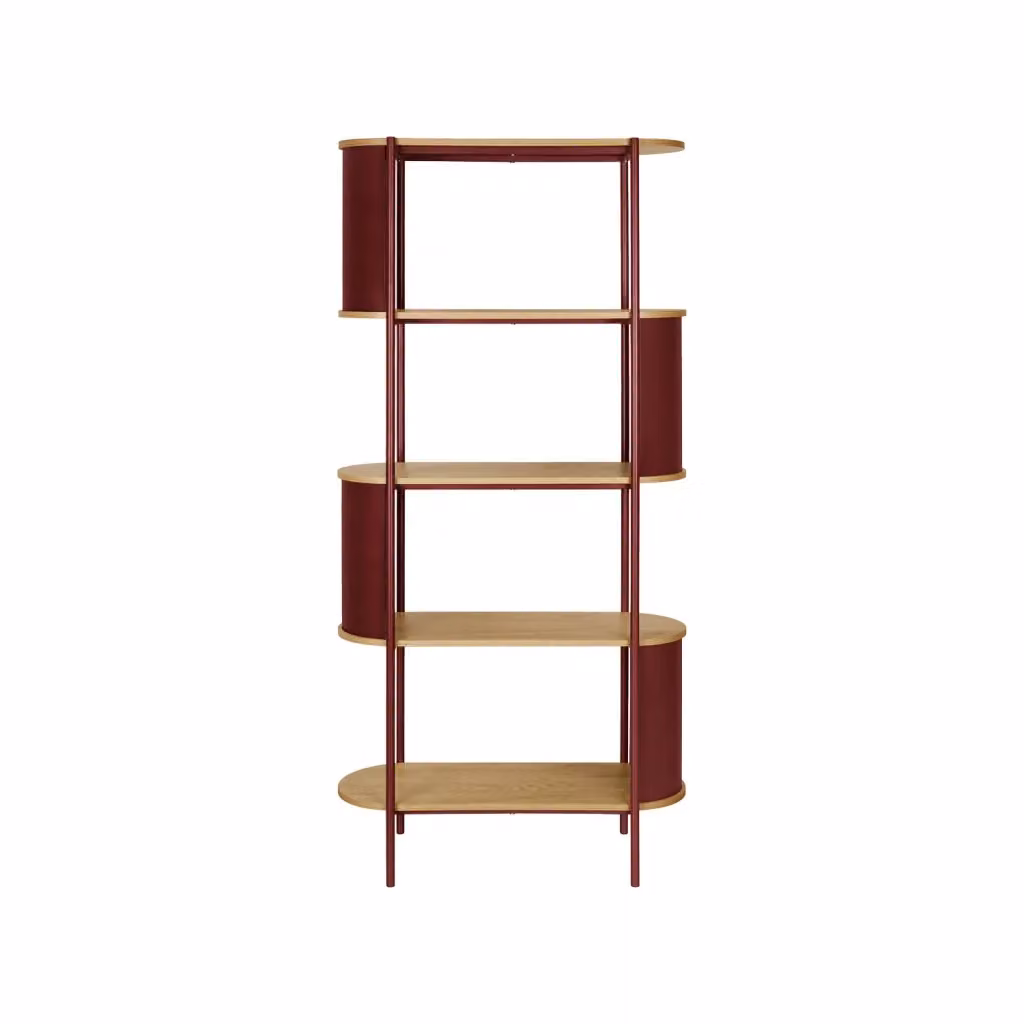 Libreria moderna SWEEEK a 5 livelli in metallo e MDF rosso, H 172,0 x L 80,0 x P 33,8 cm – 2