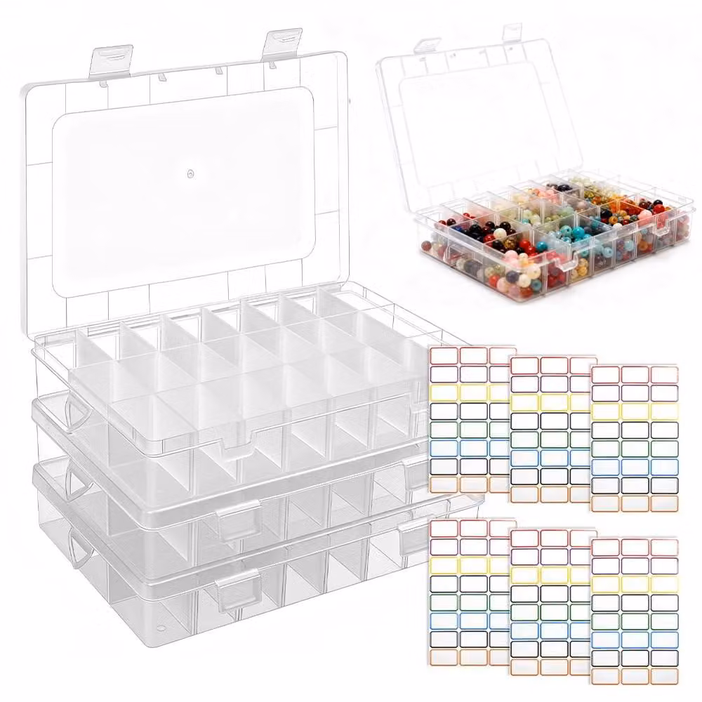 Set di 3 scatole di plastica per la conservazione con 24 scomparti