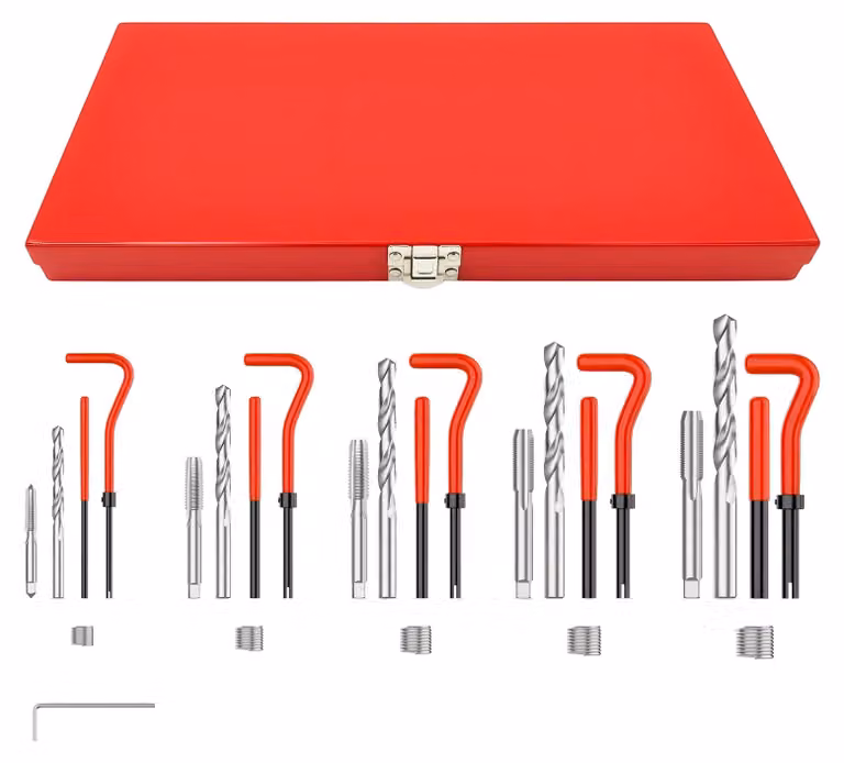 Kit di strumenti per la riparazione di filettature - 131 pezzi - Include maschi e truscioli - Acciaio inossidabile - Ideale per la riparazione di auto e macchinari - Adatto per officine e lavori fai-da-te