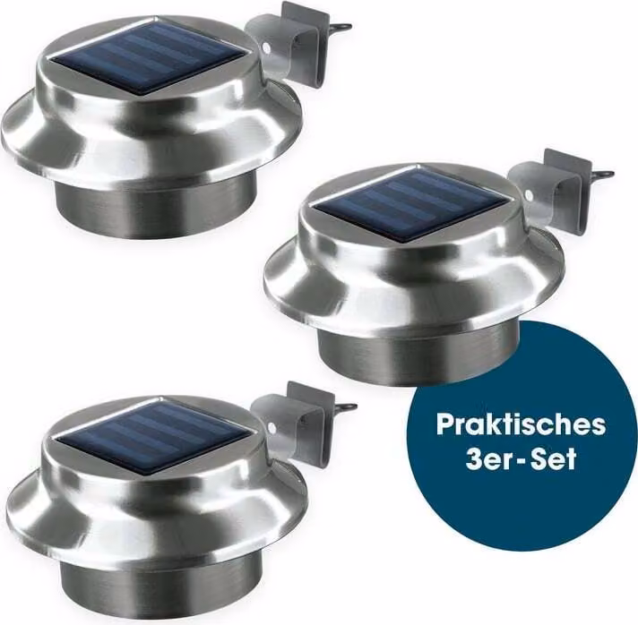 EASYmaxx Lampada solare per grondaia Set da 3 Sensore di luce diurna senza fili Lampada per grondaia Illuminazione solare per esterni Illuminazione esterna Lampada da esterno 12 cm h