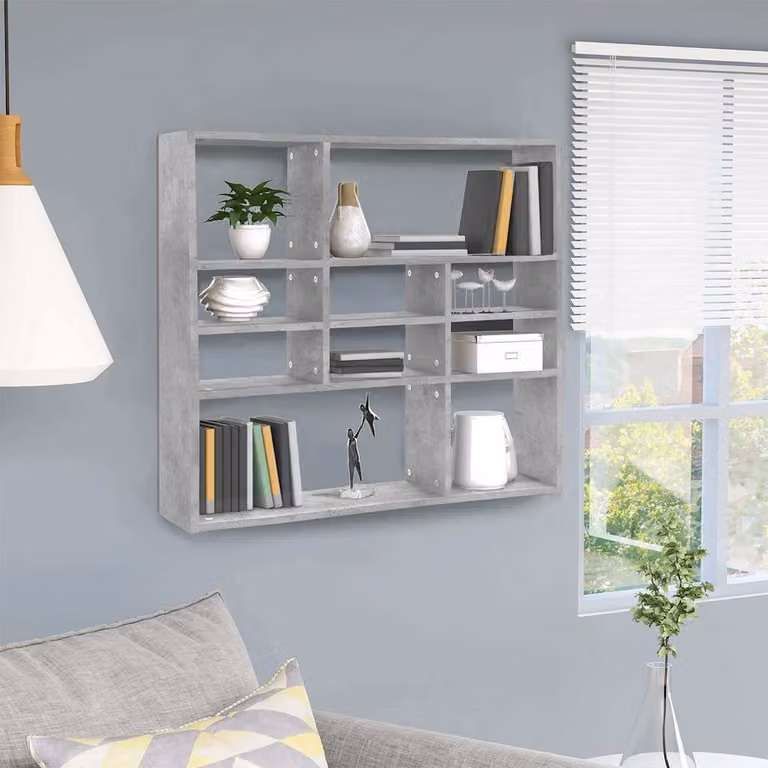Scaffale a Parete Moderno vidaXL in Legno e MDF Grigio L: 90 cm, P: 16 cm, H: 78 cm