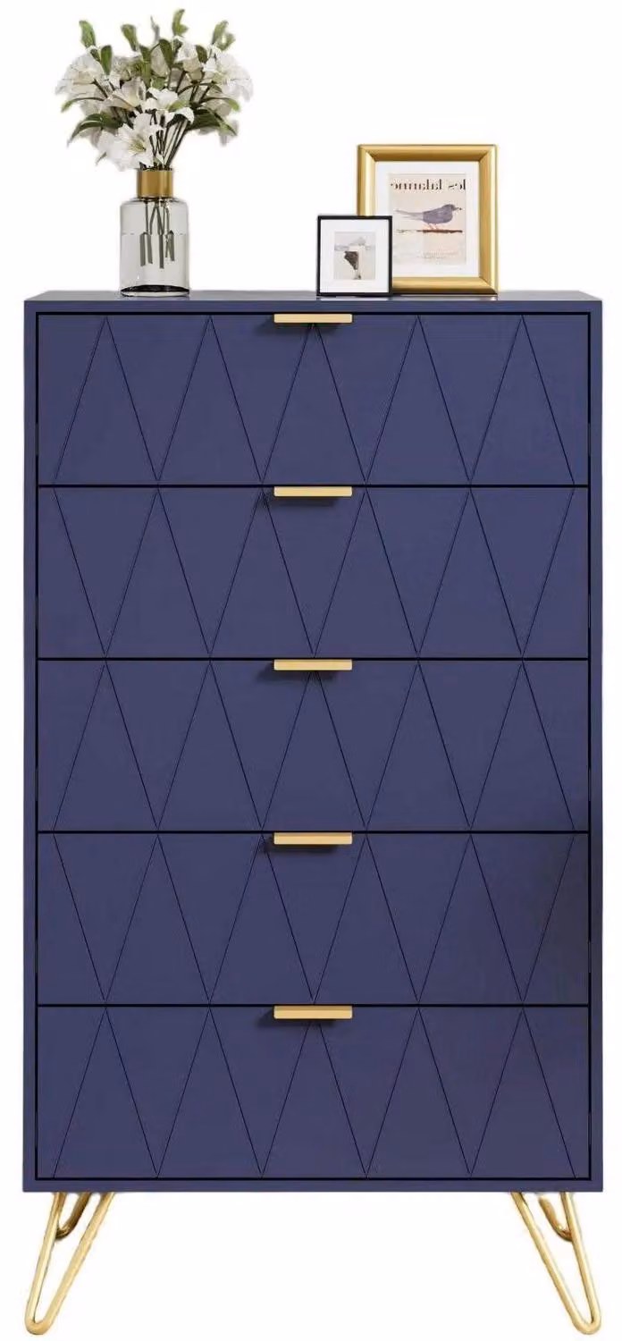 Comodino con 5 cassetti, dimensioni 60 x 34 x 110 cm, colore blu scuro