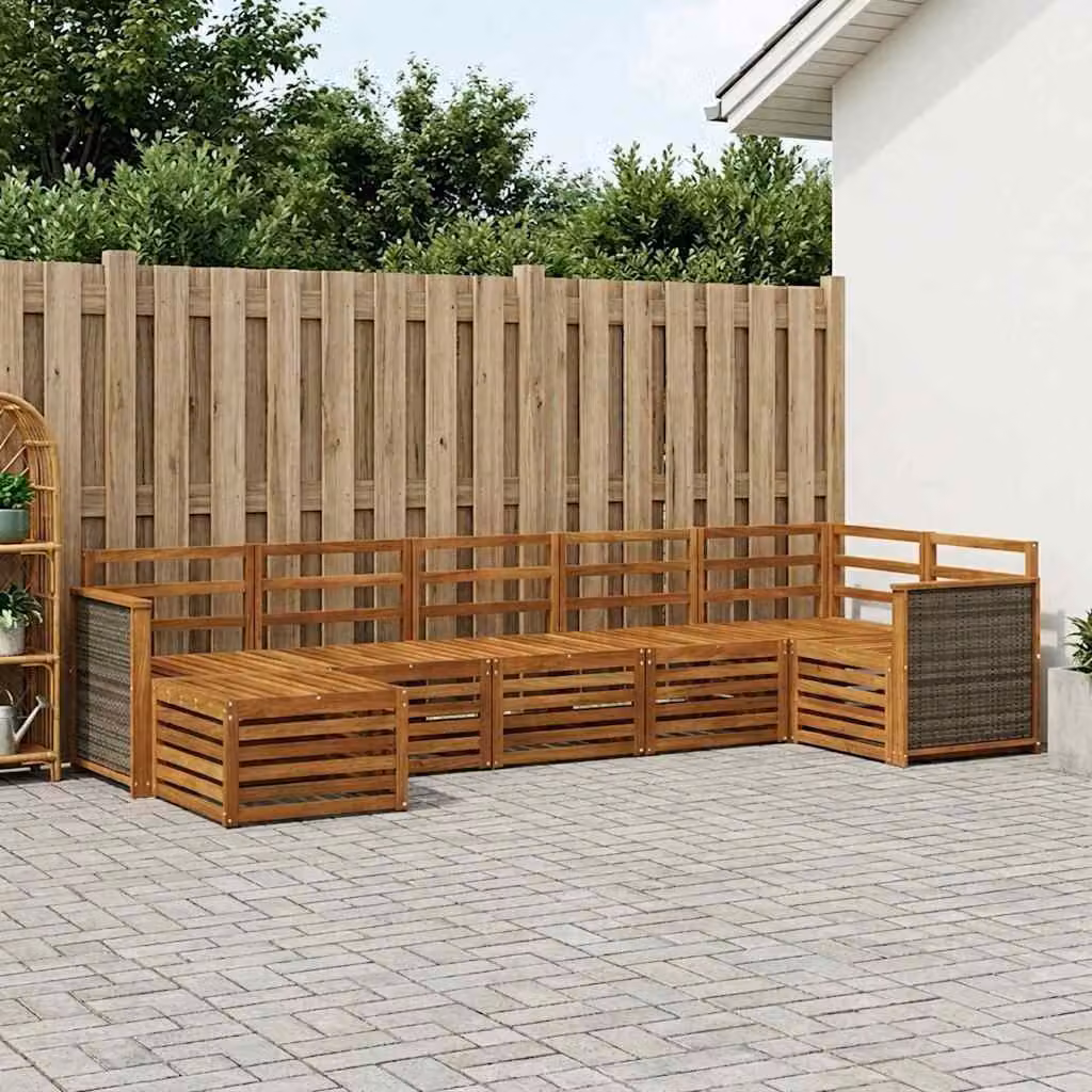 vidaXL Set di divani da esterno moderno a L in legno di acacia massello marrone con 6 pezzi e cuscini inclusi
