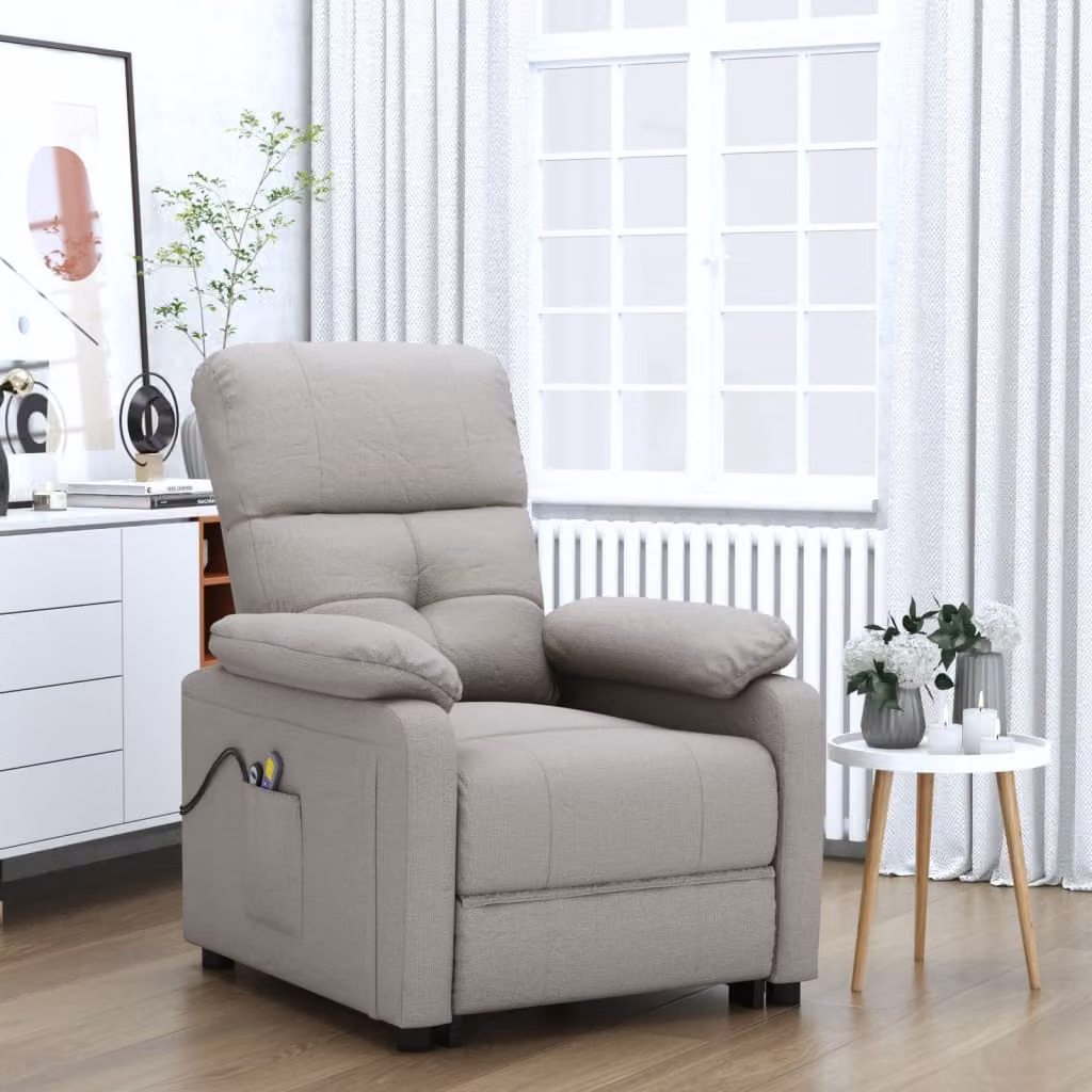 The Living Store Sedia Massaggiante Elettrica Tessuto Taupe
