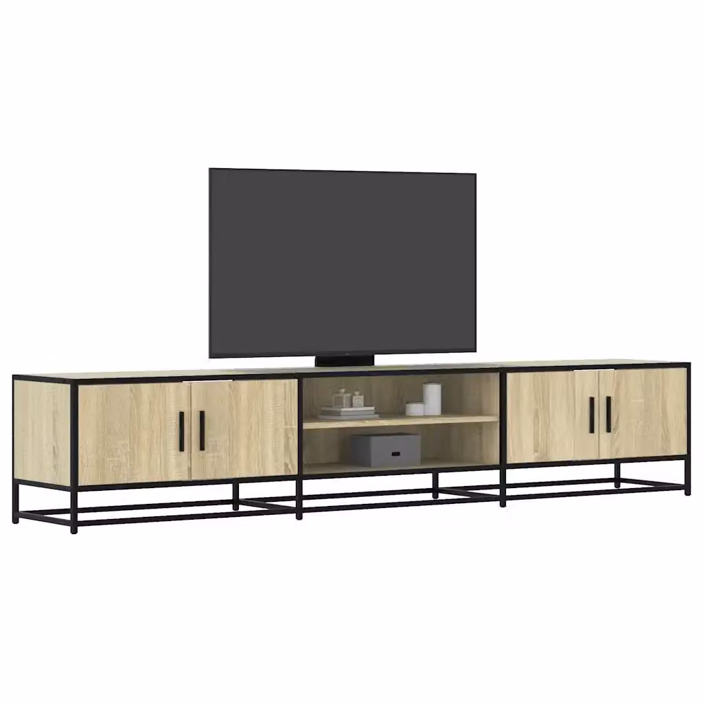 Mobile porta TV in stile industrial con finitura rovere e dettagli in metallo, colore marrone e beige, L: 210 cm, P: 35 cm, H: 41 cm – 2