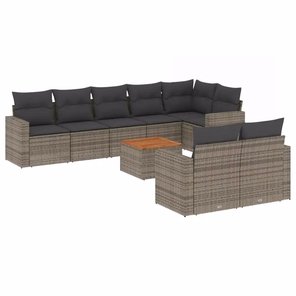 vidaXL Set Divano da Giardino a L 9 pz in Polyrattan Grigio con Cuscini e Tavolino da Esterno – 2