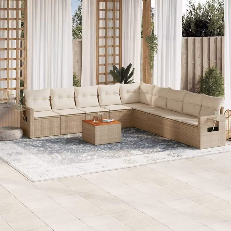 Maison Exclusive - Set Divano da Giardino 10 pz con Cuscini Beige in Polyrattan