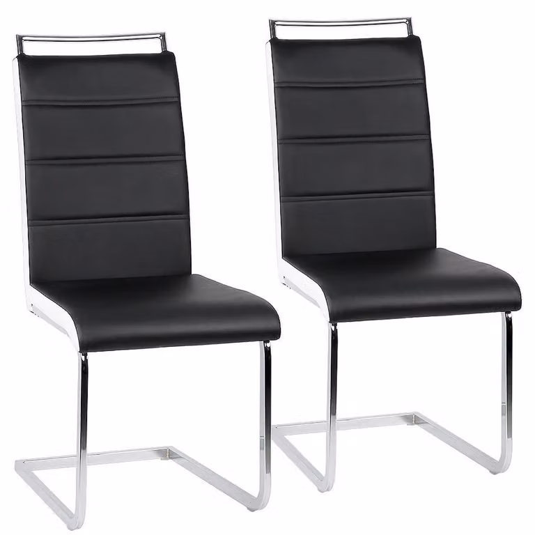 Set di 2 sedie da pranzo - Sedia girevole - Design moderno - Imbottita - Rivestita in ecopelle - Struttura in metallo - Colore nero