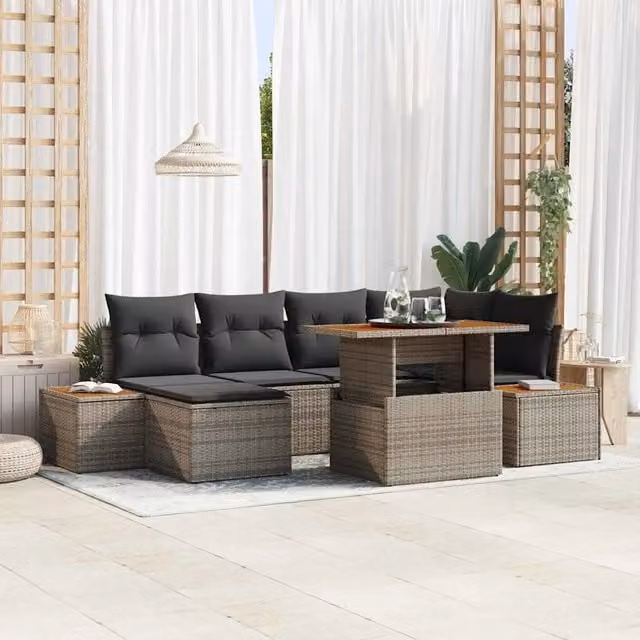 Set Divano da Giardino 7 pz Grigio Poly Rattan 3358823