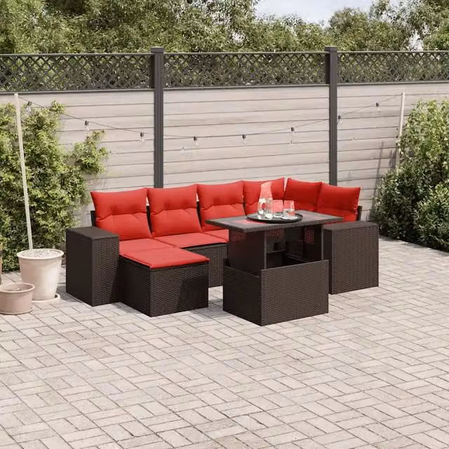Set Divani da Giardino 7 pz con Cuscini Marrone in Polyrattan 3269314