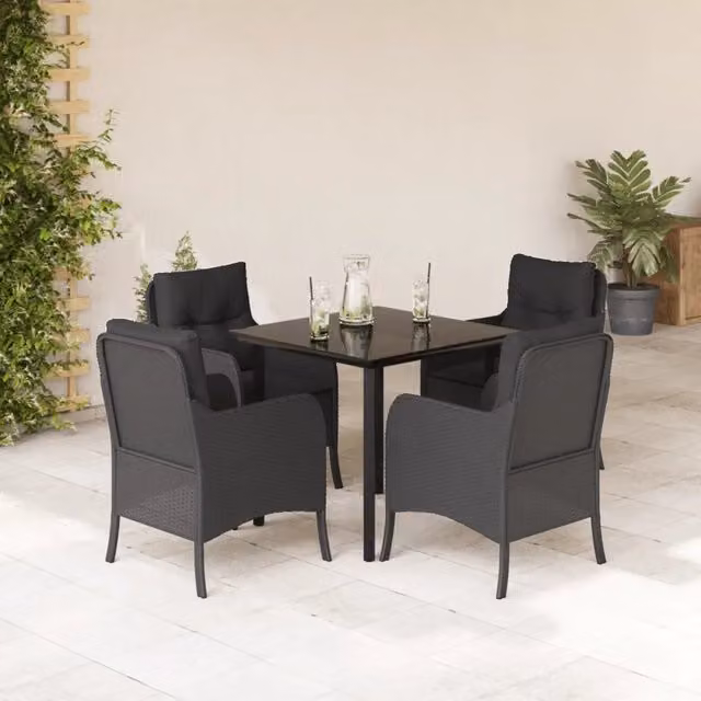 vidaXL Set da Pranzo da Giardino 5 pz Moderno in Polyrattan Nero con Piano in Vetro – 1