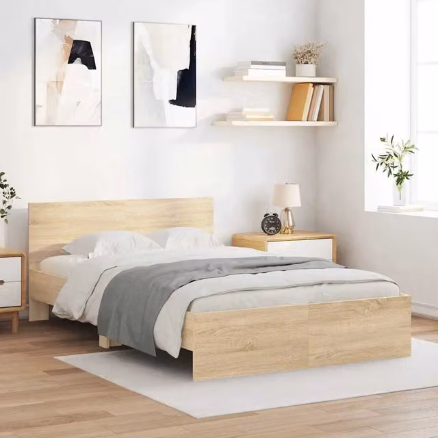 Struttura letto con testata Sonoma vidaXL in legno e MDF, colore marrone e beige, L: 137 cm, P: 193 cm, H: 140 cm