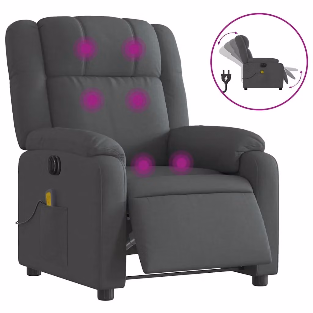 vidaXL Poltrona Reclinabile Elettrica con Massaggio in Tessuto Grigio – 2