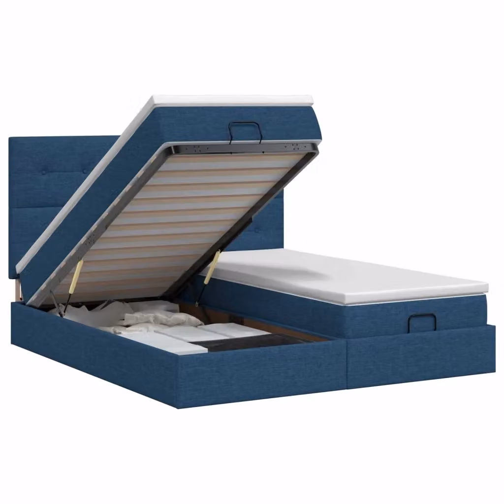 Letto ottomano con materasso e testiera vidaXL in tessuto blu e bianco L/P/H: 200 x 180 x 140 cm – 2