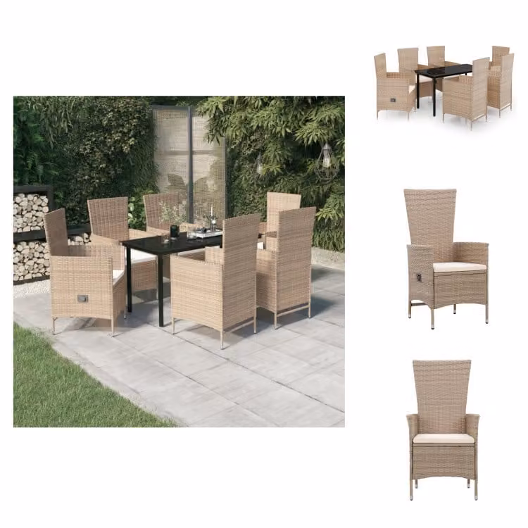 vidaXL Set da pranzo da giardino 7 pezzi con cuscini Beige - Set di mobili da giardino