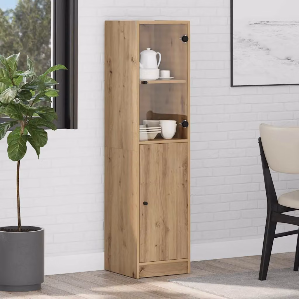 Credenza moderna vidaXL in legno color marrone con ante in vetro, L/P/H: 35 x 37 x 142 cm