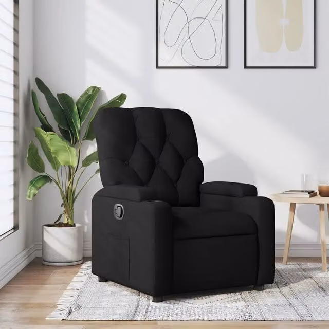 Poltrona Reclinabile Relax vidaXL in Tessuto Nero con Braccioli e Regolazione Manuale
