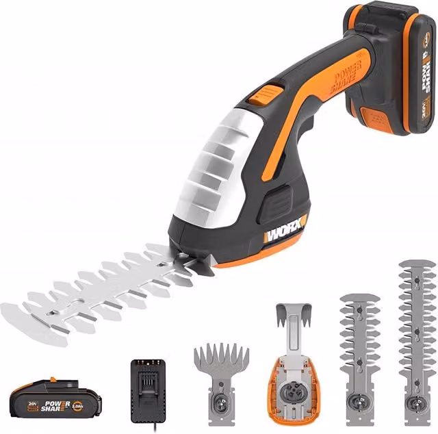 Forbice Tagliaerba e Tagliasiepi 4 in 1 Worx 20V con Batteria 2Ah e Caricatore Rapido, Arancione