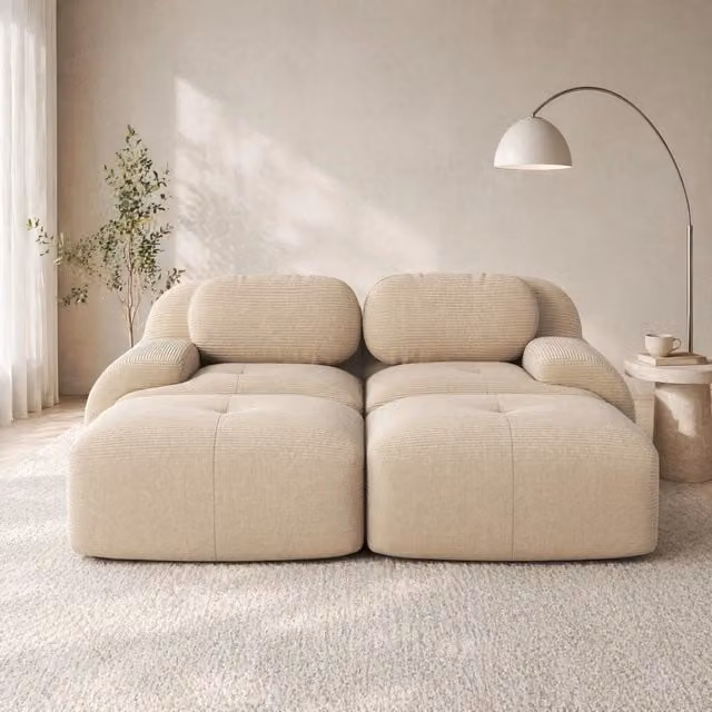 Divano angolare modulare senza telaio 208x178x70 cm in velluto a coste beige