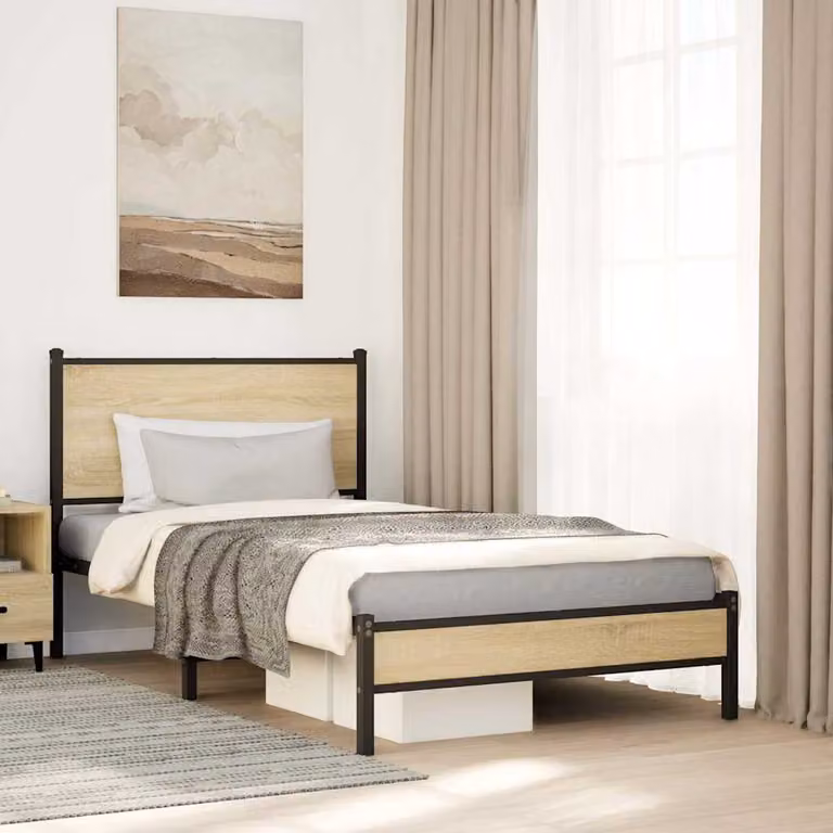 vidaXL Giroletto in Metallo Rovere Sonoma senza Materasso L: 112 cm, P: 207 cm, H: 91,5 cm