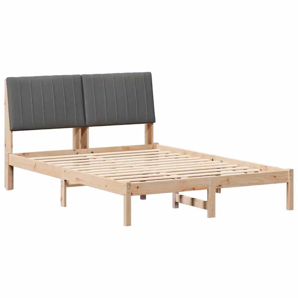 Struttura del letto moderna in pino massello vidaXL, colore marrone e grigio, L/P/H: 140,5 x 200,0 x 207,0 cm – 2