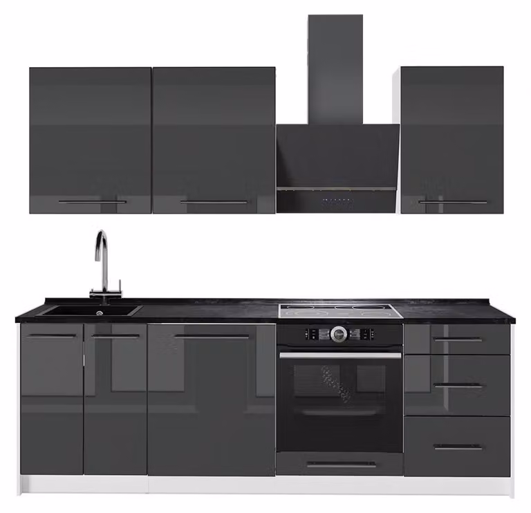 Cucina componibile Vicco Fame-Line Antracite lucido/Bianco 230 cm, PL Antracite, Model 64009
