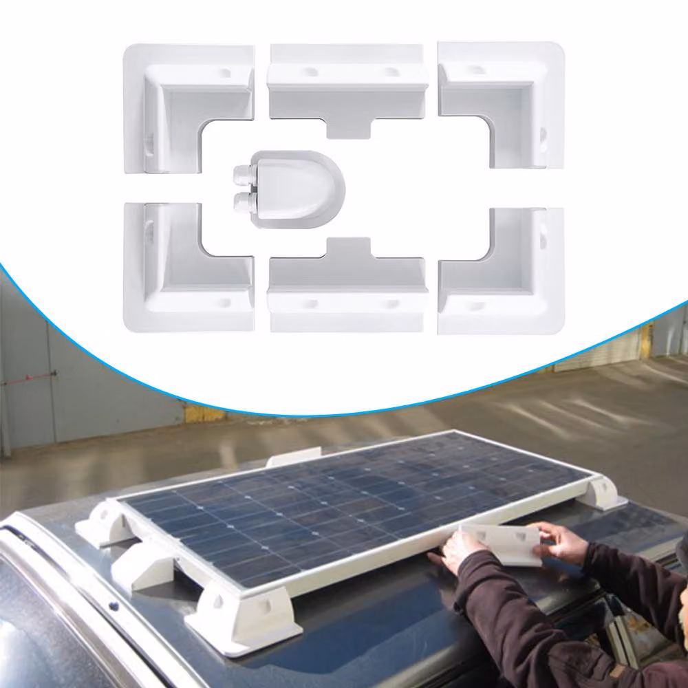 Supporto per pannelli solari, kit da 7 pezzi, sistema di montaggio per moduli solari senza foratura, adatto per tetti di camper, caravan, imbarcazioni e tetti piani, colore bianco