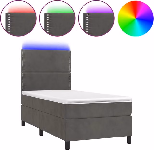 Letto singolo | Letto per adulti | Letto a Molle con Materasso e LED Grigio Scuro 80x200cm Velluto