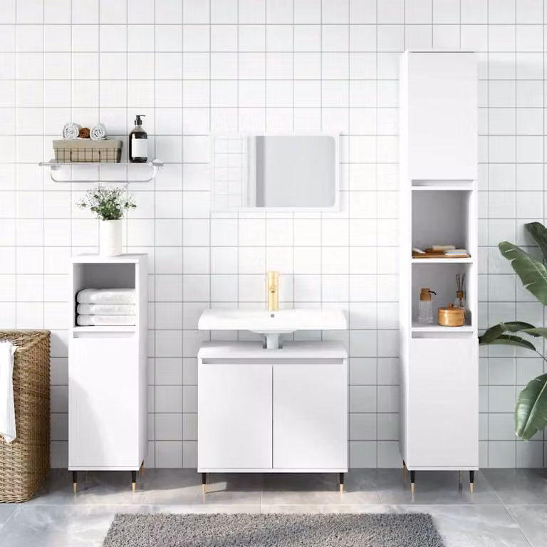 Mobile da bagno vidaXL in legno e metallo bianco stile industrial L: 58 cm, P: 33 cm, H: 60 cm