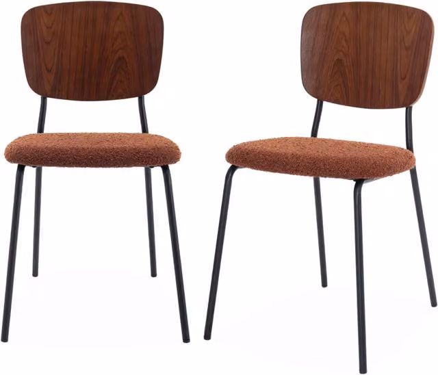 Set di 2 sedie moderne Sweeek in tessuto bouclé e legno con gambe in metallo, colore terracotta – 1