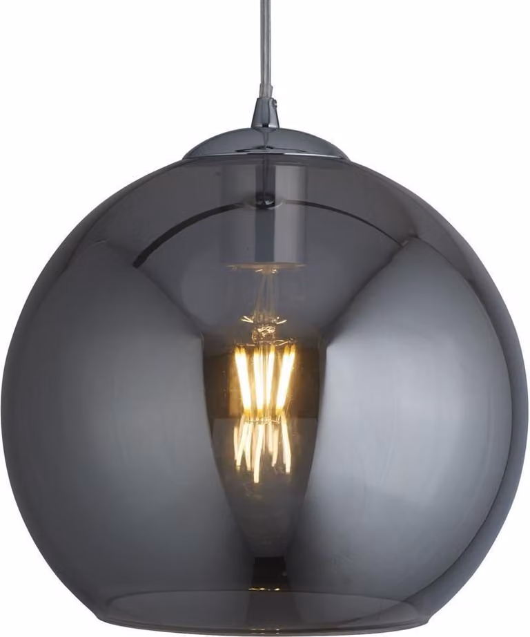 Lampada a sospensione in metallo vetro fumé E27 rotonda Ø 25 cm H: max. 120 cm cromo fumé grigio paralume sferico design retrò