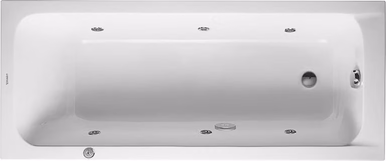 Duravit D-Code baignoire balnéo, 1700x700mm, 1 pente de dossier, Jet Project, rectangulaire, écoulement au pied, blanc brillant, 760098000JP1000, 760098000JP1000