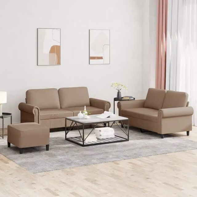 Set di 3 divani moderni vidaXL in similpelle beige con cuscini inclusi – 1