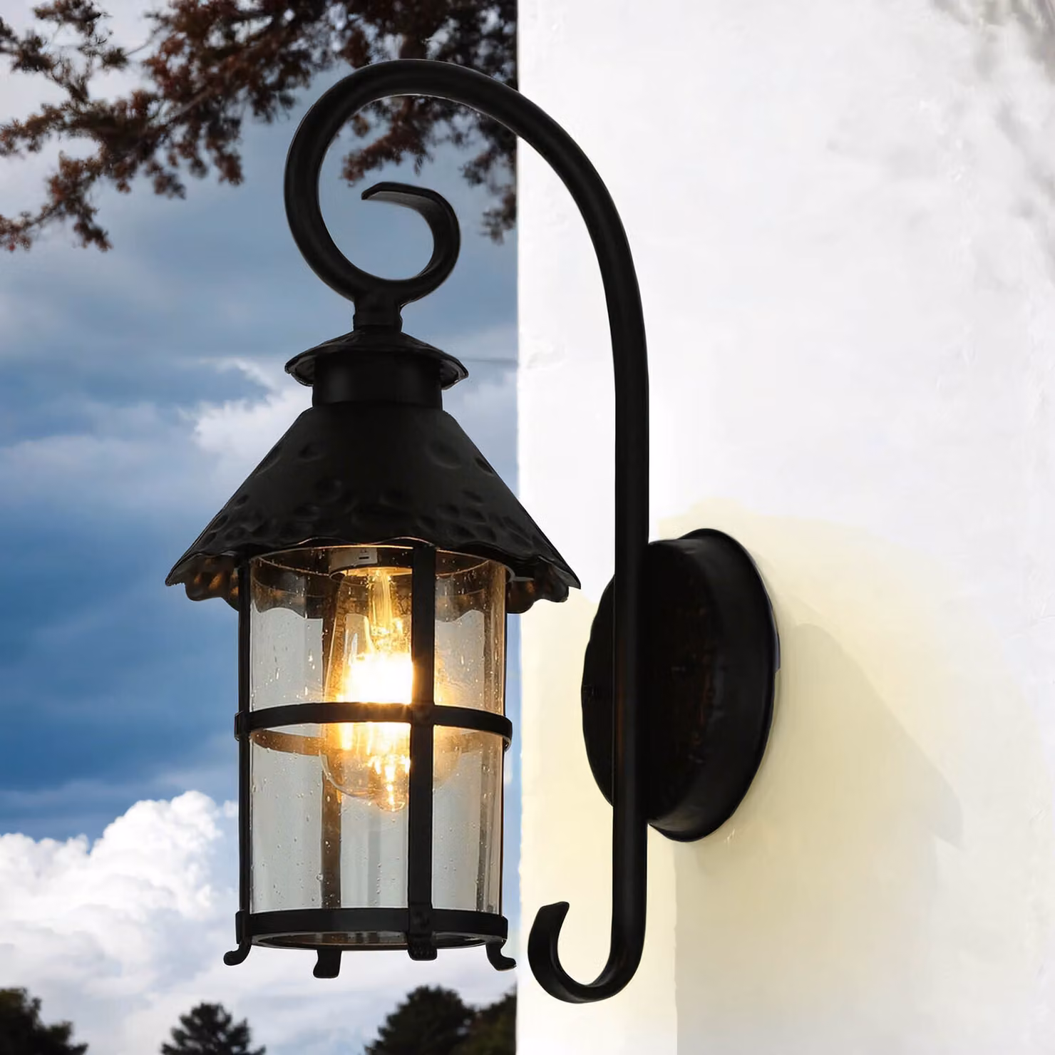 Applique da esterno casa cortile IP23 nero E27 vetro metallo rustico lampada da esterno parete