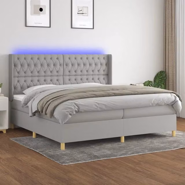 Letto a molle con illuminazione LED e porta USB vidaXL in tessuto grigio, L/P/H: 200 x 200 x 128 cm – 1