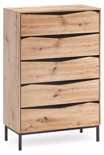 Cassettiera Vicco Elvano Rovere/Nero 79.2 x 120 cm con 5 cassetti, Model 61288