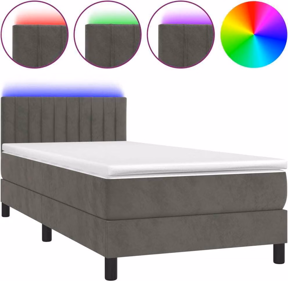 Letto a Molle con Materasso e LED Grigio Scuro 100x200 cm