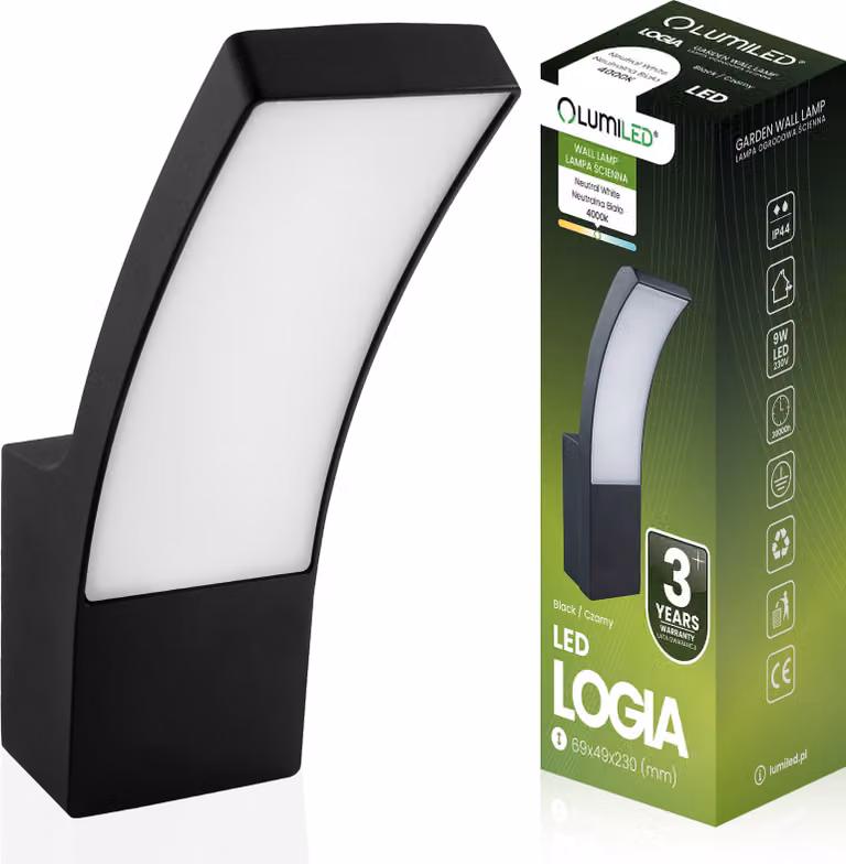 LUMILED Lampada da parete per esterni 10W 850 lm Moderna 230V 4000 K bianco neutro Lampada da parete per esterni Lampada da parete Alluminio PC Nero IP54 Giardino esterno Esterno