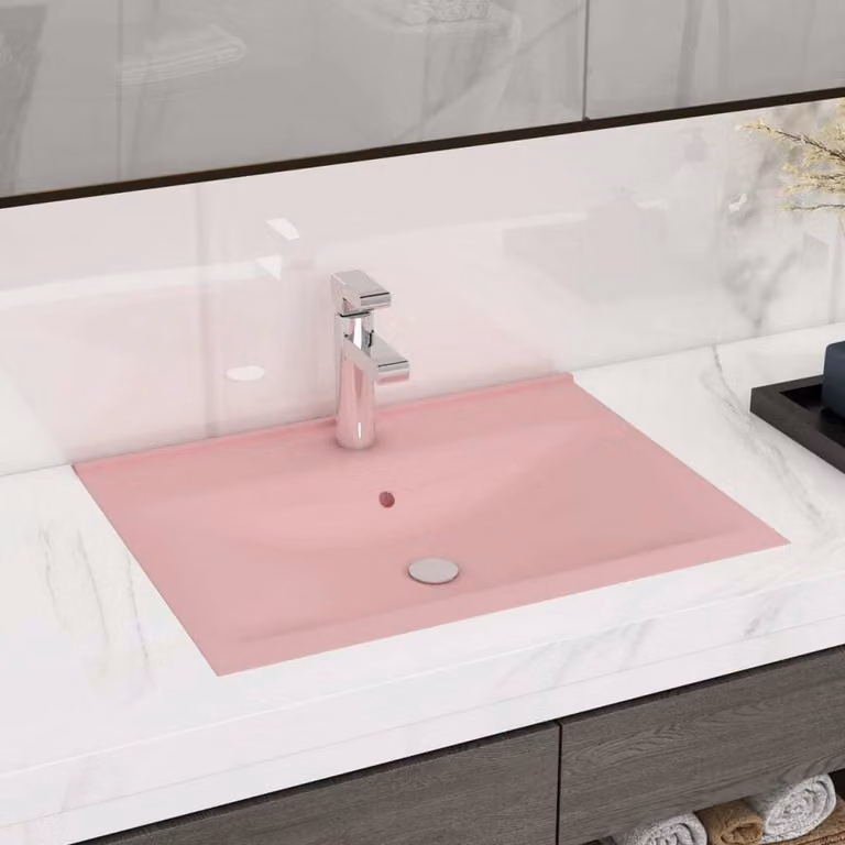 The Living Store Lavabo con foro per rubinetto rosa opaco 60x46 cm in Vetroceramica