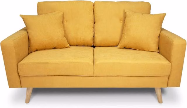 Divano 2 posti in tessuto vellutato giallo piedi in legno - Chloe - DI2P-CH16FBC-PL