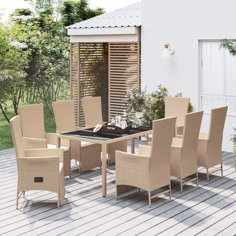Maison Exclusive - Set da pranzo da giardino 9 pezzi con cuscini in polyrattan beige