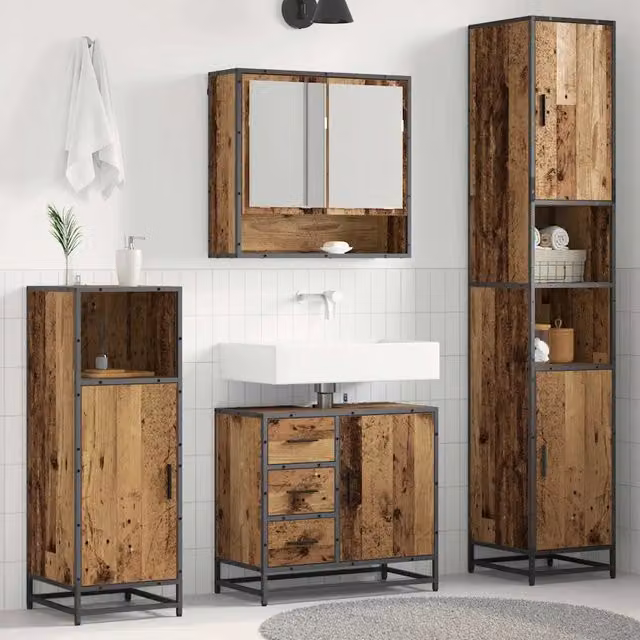 Set di mobili per il bagno 3 pz Legno vecchio 3402548