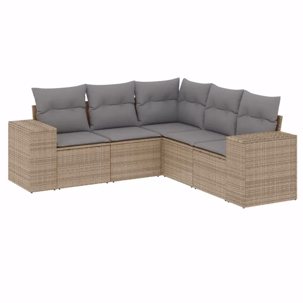Set Divano da Giardino a L VIDAXL in Polyrattan con Cuscini Beige e Grigio e Struttura in Acciaio – 2