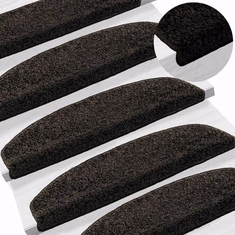 vidaXL Set di 15 tappetini per scale autoadesivi antiscivolo e fonoassorbenti in polipropilene e poliestere, colore antracite, L 80 x P 24,5 x H 3,5 cm
