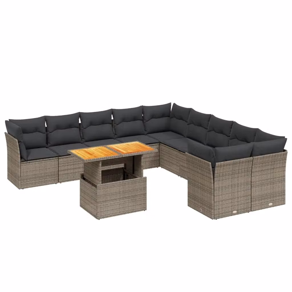 vidaXL Set Divani da Giardino 11 pz in Polyrattan Grigio con Cuscini e Tavolino da Esterno – 2