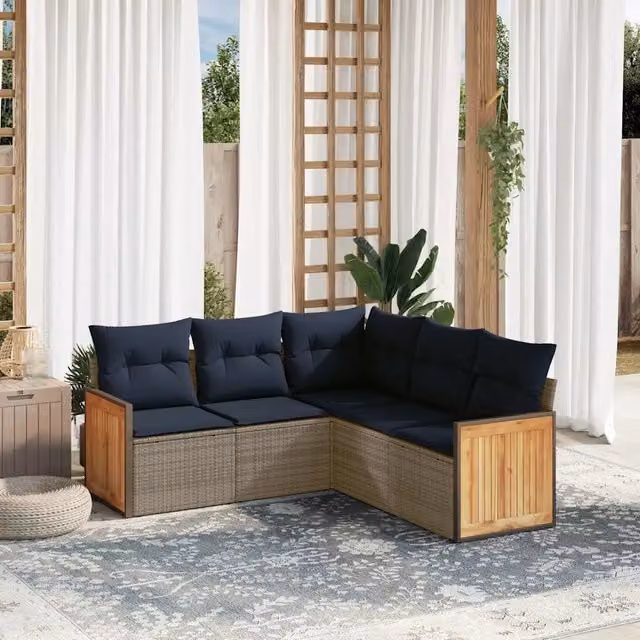 Set Divani da Giardino 5 pz con Cuscini Grigio in Polyrattan 3227643